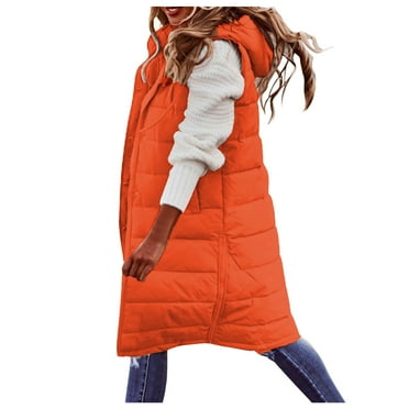 Long Puffer Vest Women with Hood Zipper Sleeveless Jacket Down Jacket Vest Winter Warm Thickened Coat Outerwear