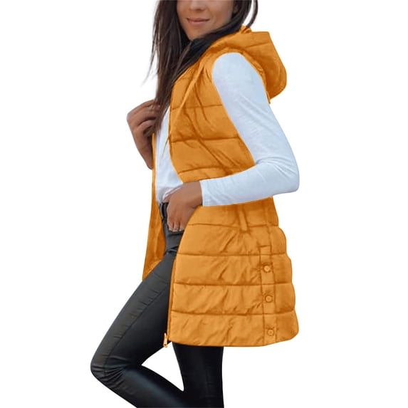 Long Puffer Vest WomenVest For Cold Weather Womens Vests Outerwear Zip Up Puffy Coat Womens Vest With Hood Long Quilted Vest Women Long Jacket Vest Sleeveless Jackets With Pockets
