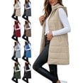 thumbnail image 1 of Long Puffer Vest for Women Hooded Puffer Jacket Sleeveless Quilted Jackets Fall Winter Warm Zip Up Coat Outerwear with Pockets, 1 of 8