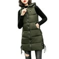 thumbnail image 1 of Long Puffer Vest for Women with Hood, Womens Sleeveless Hooded Puffy Full Zip Jacket Coat Fall Winter Outerwear (2XL, Army Green), 1 of 4