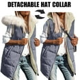 thumbnail image 1 of Long Puffer Vests for Women Outerwear Fleece Fall Winter Warm Sleeveless Zip up Detachable Hat Collar Coat with Pockets New Dark Gray 5XL, 1 of 9
