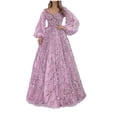 thumbnail image 1 of Long Puffy Sleeve Prom Dress Tulle Ball Gown for Women V Neck Puffy Formal Evening Party Gown for Women Princess Wedding Dress Formal Evening Gowns Pink L, 1 of 6