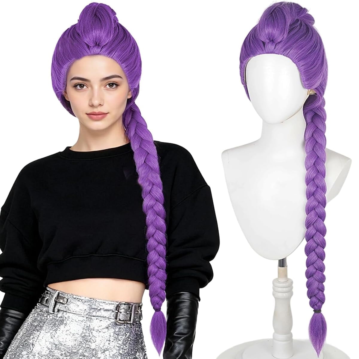 Long Purple Braid Wig for Women,  Dance Performances - Anime Style Purple Wigs with Thick Braids(1pcs- Purple)
