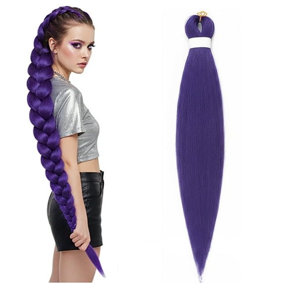 Long Purple Braiding Hair 24/26 inch Purple Hair Extensions for Braids, Pre Stretched Synthetic Braiding, Purple Hair Extensions for Stage, Party, Halloween Costumes, Easy to Use