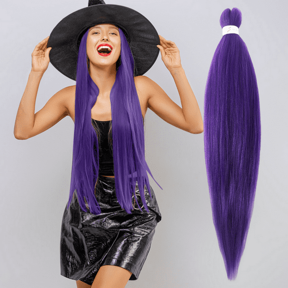 Long Purple Braiding Hair Pre Stretched - 26 Inch Hair Extensions for Braids Synthetic Braiding Hair for Stage Party Halloween Costume Cosplay (Purple, 26 Inch(Pack Of 1 )