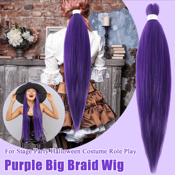 Long Purple Braiding Hair Pre Stretched - Purple Hair Extensions for Braids Synthetic Braiding Hair for Stage Party Halloween Costume Cosplay (Purple, 26 Inch(Pack Of 1)