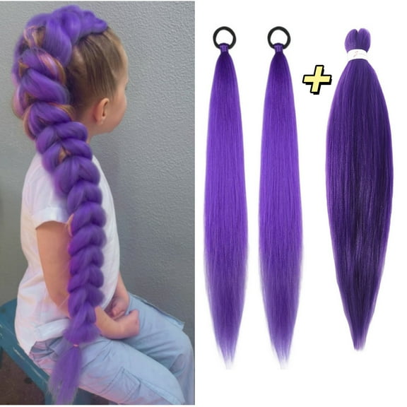 Long Purple Braiding Hair, Pre Stretched Synthetic Braiding Hair, 2025 Hot Seller Purple Hair Extensions for Stage Party, Halloween Costume Cosplay (3 Pcs Purple)