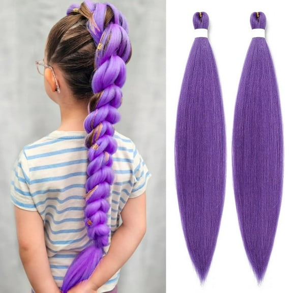 Purple Braiding Hair Extensions, Synthetic Pre-Stretched Purple Braiding Hair for Braids Cosplay Halloween Stage Performances 2 Packs 26 Inch