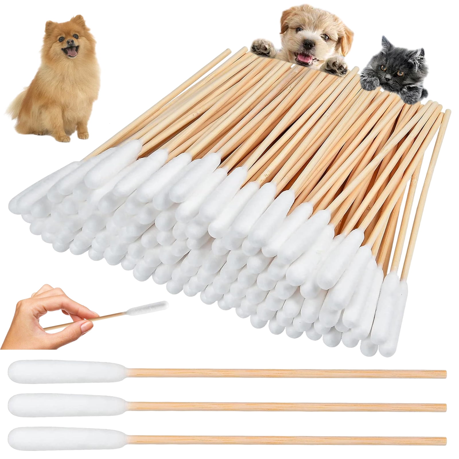 Long Q Tips For Dog Ear Cleaning, Extra Large Cotton Tips, Perfect For Gentle And Effective Ear Hygiene, Bamboo Handle For Stability And Control, 50 Piece Set