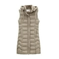 thumbnail image 1 of Long Quilted Down Vest for Women with Hood Sleeveless Zip-up Jacket Casual Warm Midweight Cotton Padded Waistcoat (Large, Khaki 01), 1 of 1