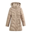 thumbnail image 1 of Long Quilted Jacket for Women,Cotton Padded Thick Overcoat Hooded with Pockets, Ladies Warm Winter Outwear Jacket Khaki XXL, 1 of 3