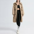 thumbnail image 1 of Long Quilted Jackets for Women Full Zip Button Windproof Stand Collar Hooded Overknee Puffer Jacket with Pockets Warm Loose Fit Solid Down Coat Winter Trendy Outerwear Coats 2025, 1 of 8