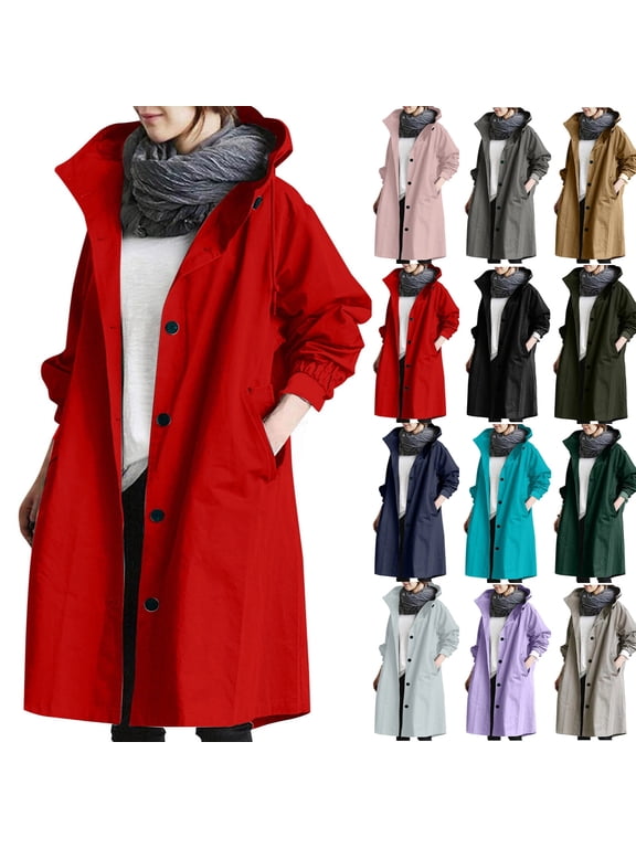 Long Rain Jacket Women Waterproof Rain Coats with Hood Lightweight Windbreaker Outdoor Trench Coat Raincoat ,XL,#02 Red