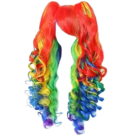 Long Rainbow Curly Ponytail Cosplay Wig for Festivals and Dance Performances Breathable, lightweight