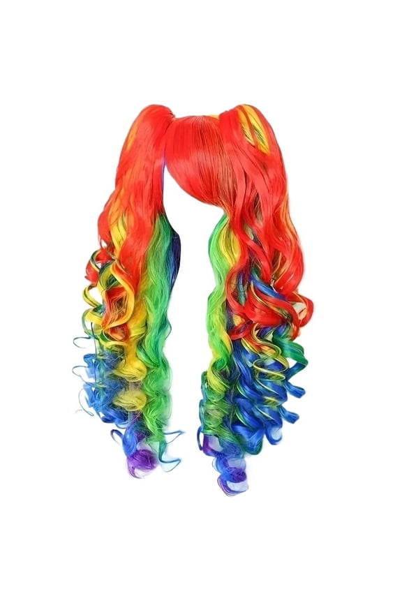 Long Rainbow Curly Ponytail Cosplay Wig for Festivals and Dance Performances Breathable, lightweight