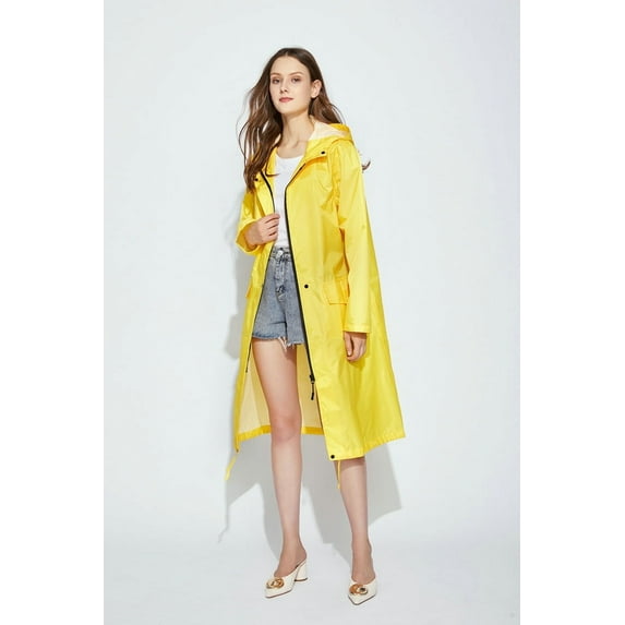 Long Raincoat Women Waterproof Zipper Hooded Hiking Rain Coat Ponchos Jacket Cloak Plus Size 2XL L Fishtail Parka (Yellow,L)