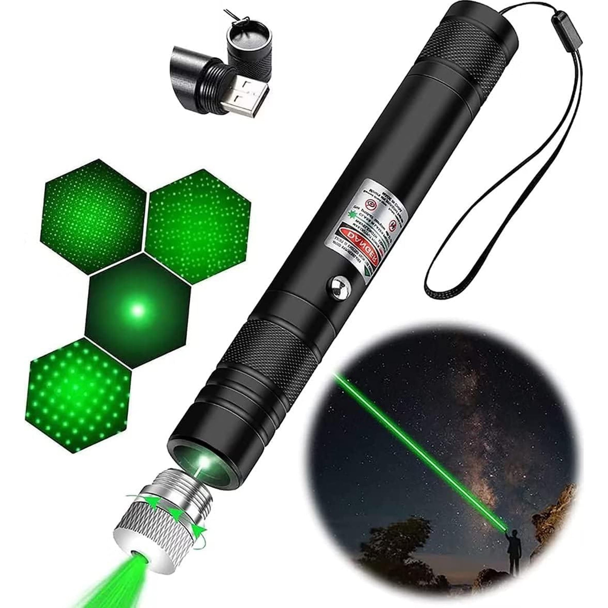 Long Range Green Laser Pointer,Laser Pointer High Power Pen, Green Pointer Rechargeable for Hiking, Cat Laser Toy USB Charge(Green Light)