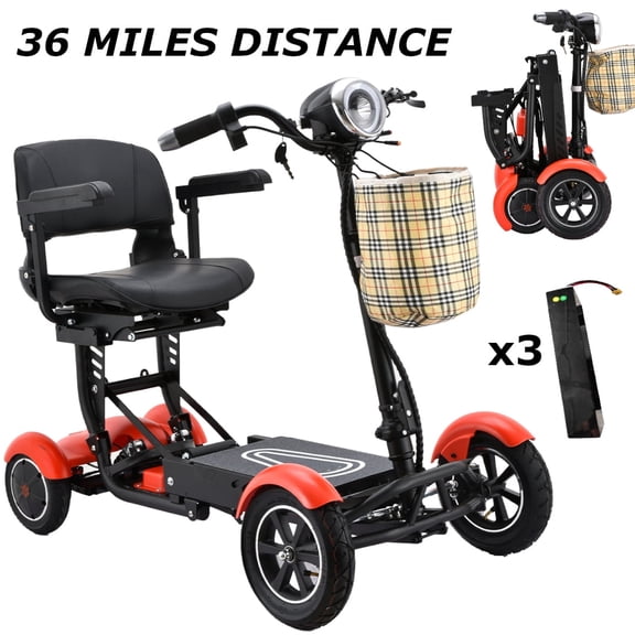 36 Miles Long Range Lite Foldable Electric Scooter, 19" Wide Leather Seat Seat - Stylish Red