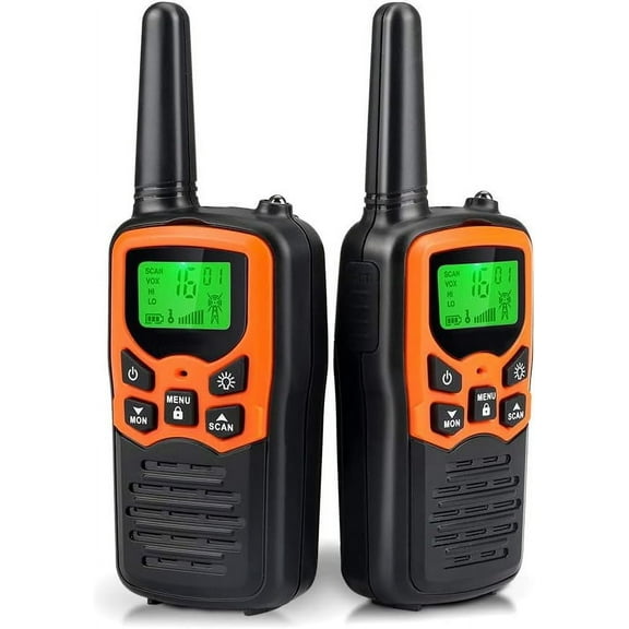 Long Range Walkie Talkies for Adults & Kids, 2-Pack with 22 FRS Channels, VOX Hands-Free, Backlit LCD Screen & LED Flashlight, for Hiking, Camping, Outdoor Adventures