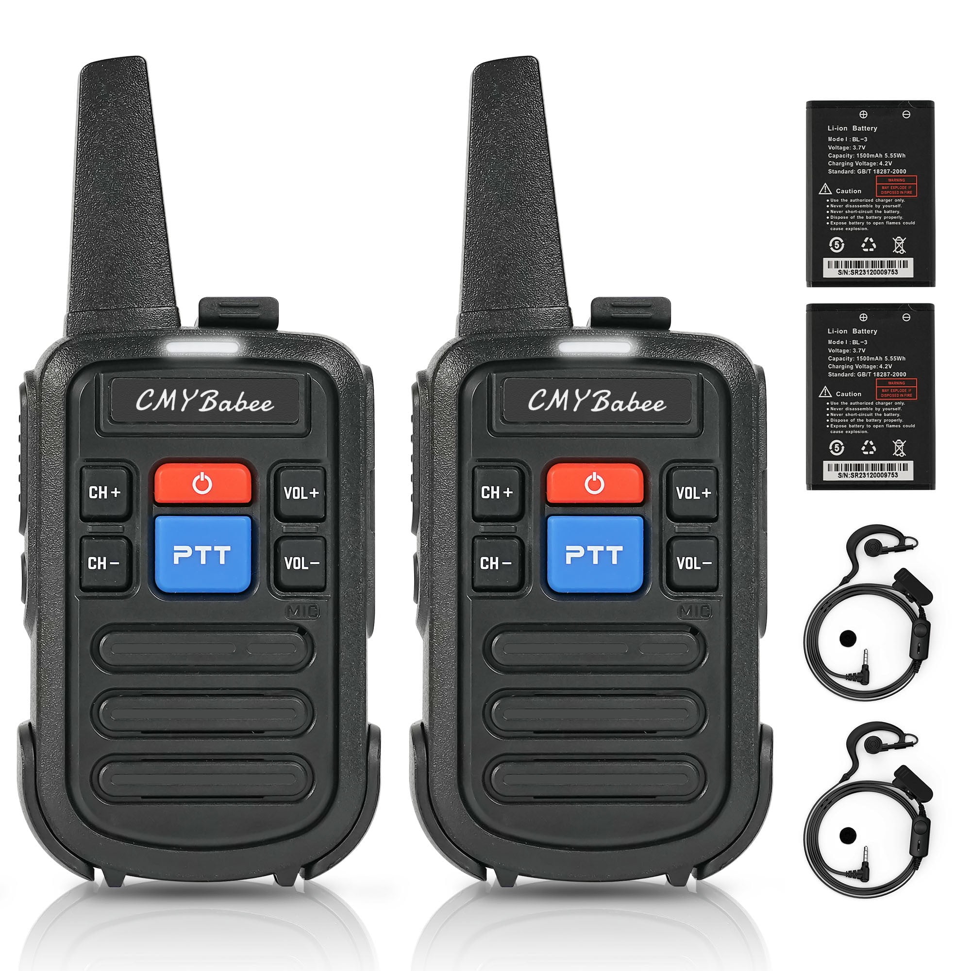 CMYBabee Walkie Talkies, Walkie Talkies for Adults & Kids, Rechargeable Two-Way Radio with Earpieces, 2 Pack