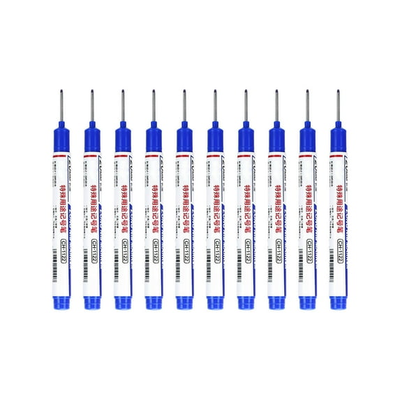 Long Reach Carpenter Hole Marker Pens, 10-Pack Fast Dry Waterproof Permanent Ink Markers with 1.5mm Fine Tip for Wood, Metal, Concrete, Tile and Glass (Red/Black/Blue)