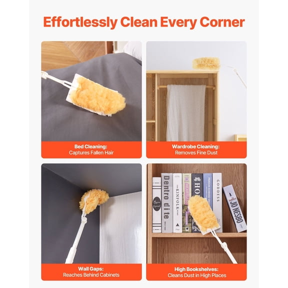 Long Reach Duster Set - Heavy Duty 3ft Handle & 10 Reusable Pads for Dusting Fans, Walls & Corners