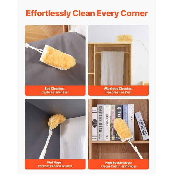 Long Reach Duster Set - Heavy Duty 3ft Handle & 10 Reusable Pads for Dusting Fans, Walls & Corners