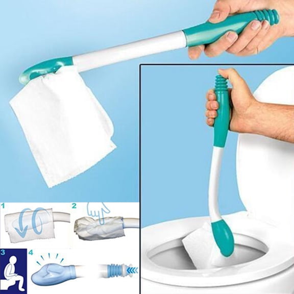 Long Reach Toilet Aid, 15 In Bathroom Wiping Assist Tool With Release Button and ABS Handle