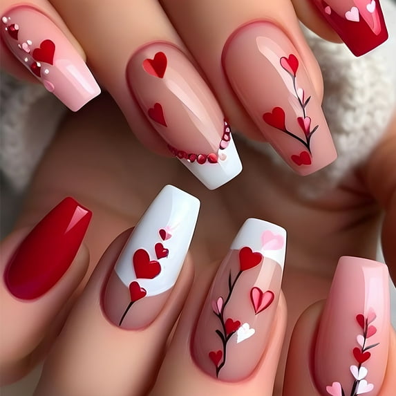 Long Red Heart Nail Sticker