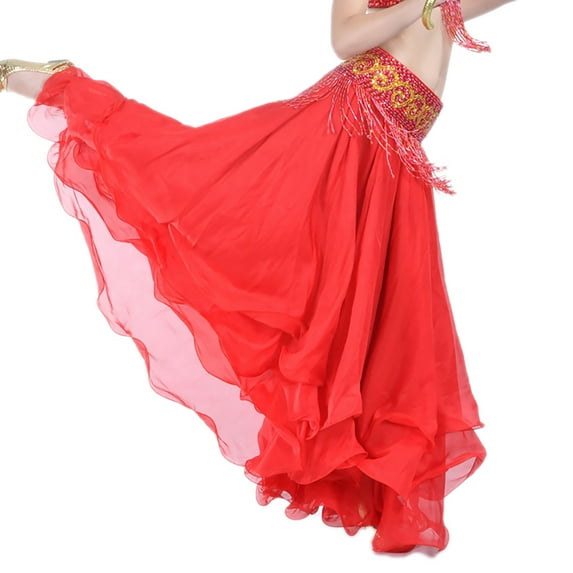 Long Red Three Layer Chiffon Tribal Gypsy Style Belly Dance Skirts Dancewear