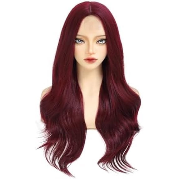 Long Red Wig for Women 26 Inch Wavy Synthetic Wig Wave Middle Part Heat Resistant Looking Red Curly Wig for Daily Use Halloween