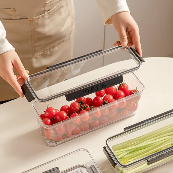 Long Refrigerator Organizer Storage Box Food Grade Airtight Fridge Container Kitchen Storage Bin Grain Noodle Egg Keeper Space Saving Fresh Keeping Refrigerator Drawer Organizer
