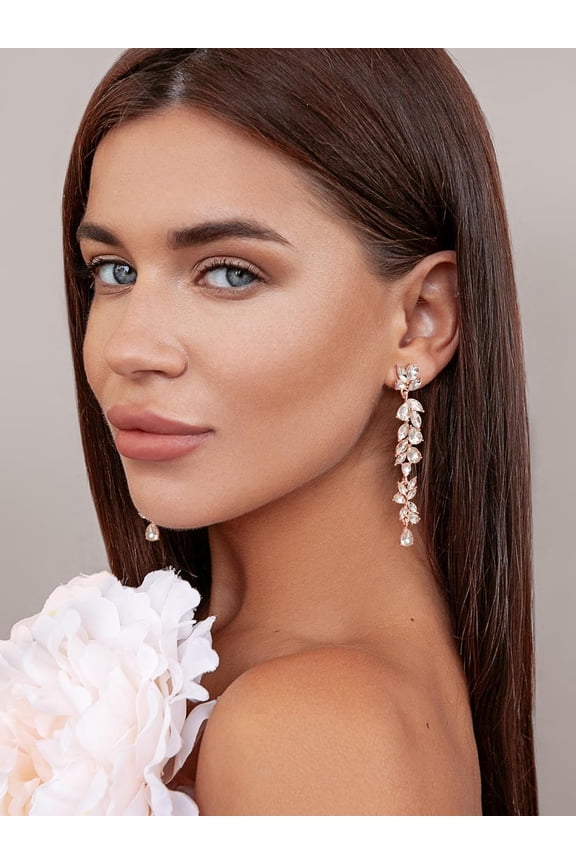 Long Rhinestone Dangle Earrings For Women, Wedding Bridal Earrings For Brides, Crystal Chandelier Op Earrings For Prom Or Pageant[Z788]