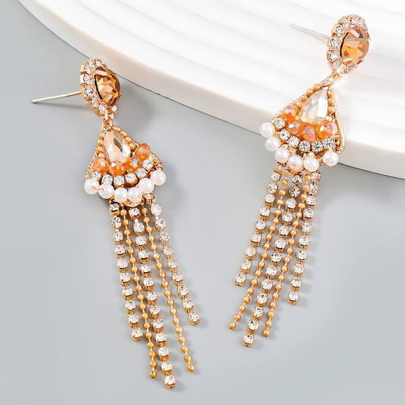 Long Rhinestone Op Earrings For Women Wedding Tassel Dangle Op Earrings Chandelier Dangling Cz Earrings For Women[Z2954]