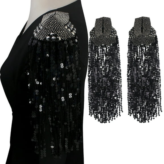 Long Rhinestones Tassel Epaulettes Gothic Epaulette Shoulder Patches Badge Brooch Pin for Festival Ringmaster Costume 2 pieces