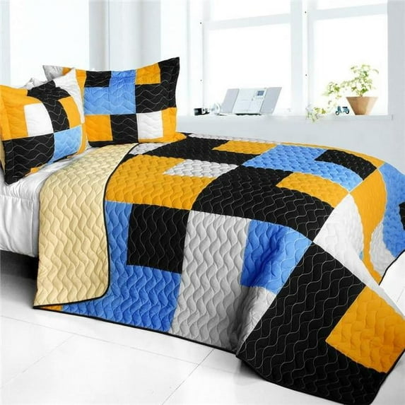 Long River - 3 Pieces Vermicelli - Quilted Patchwork Quilt Set  Full & Queen Size - Multicolor