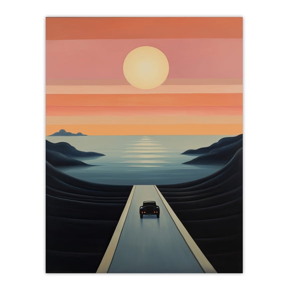 Long Road Home Just Follow the Sun Blue Pink Seascape Oil Painting Extra Large XL Wall Art Poster Print