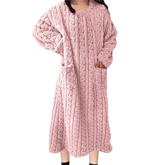 Long Robes For Women Floor Length, Fluffy Fleece Warm Cozy Bathrobe Plush Luxury Plus Size Winter Housecoat Pink M