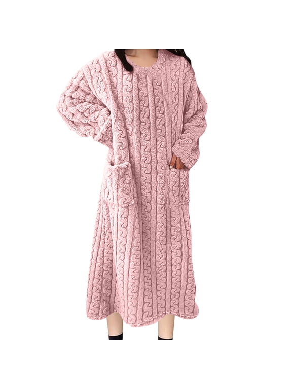 Long Robes For Women Floor Length, Fluffy Fleece Warm Cozy Bathrobe Plush Luxury Plus Size Winter Housecoat Pink S