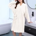 thumbnail image 1 of Long Robes for Women Absorbent Towel Lightweight Bathrobe Fleece Cozy Warm Winter Loungewear Sleepdress New Bath Robe Women's Beige One Size, 1 of 4