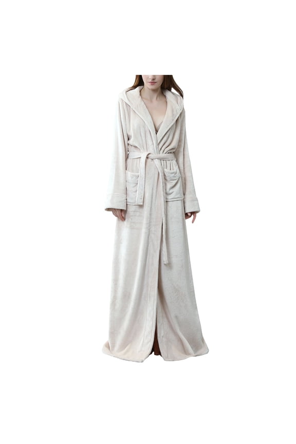 Long Robes for Women Men Winter Fleece Warm Couple Bathrobe Nightgown Fluffy Super Soft Sleepwear Cozy Spa Robe