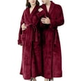thumbnail image 1 of Long Robes for Women Mens Soft Plush Bath Robe Warm Bathrobes Comfy Full-length Nightgown Pajamas Sleepwear Housecoat Women Red L, 1 of 6