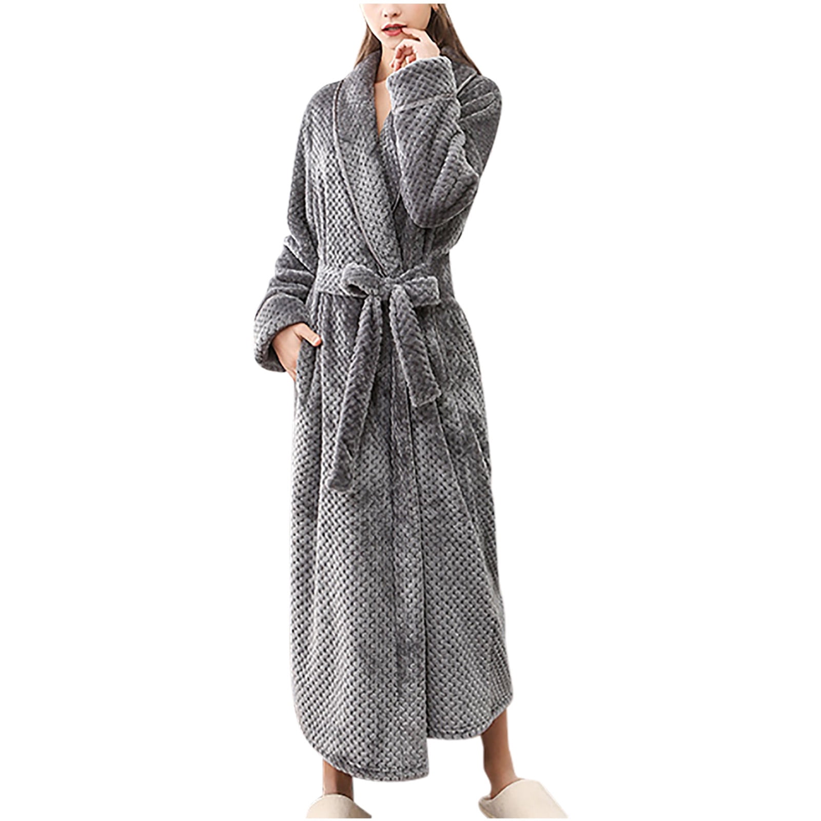 Long Robes for Women Winter Fleece Warm Couple Bathrobe Nightgown ...
