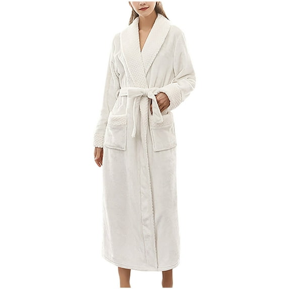 Long Robes for Women Winter Fleece Warm Couple Bathrobe Nightgown Fluffy Super Soft Sleepwear Cozy Shower Spa Robe Ladies Clothes