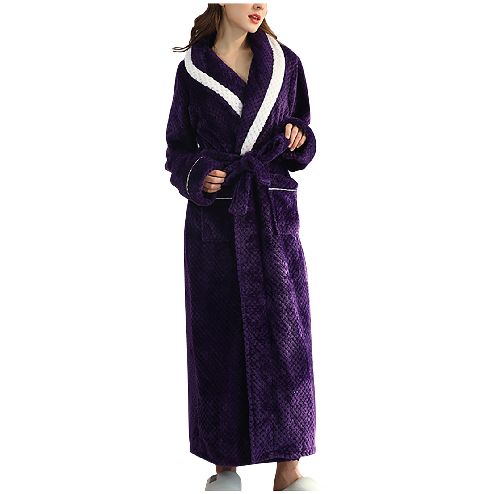 Long Robes for Women Winter Fleece Warm Couple Bathrobe Nightgown ...
