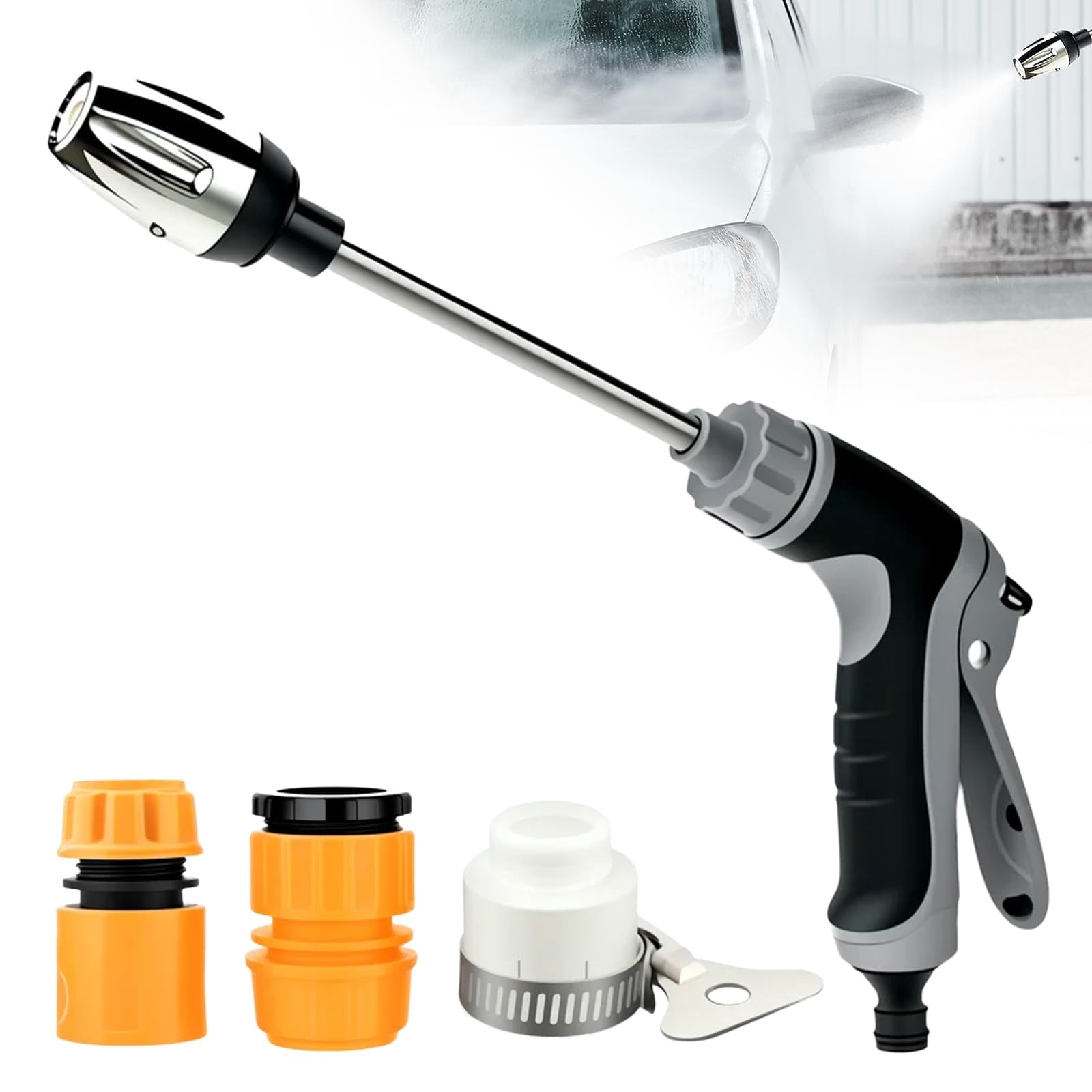 Long Rod High Pressure Hose Nozzle, Heavy Duty Metal Spray Gun with Non-Slip Grip, Up to 20M Jet Distance for Garden Watering, Car, Pet & Window Washing