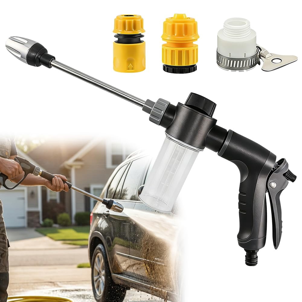 Long Rod High Pressure Hose Nozzle, Heavy Duty Metal Spray Gun with Non-Slip Grip, Up to 20M Jet Distance for Garden Watering, Car, Pet & Window Washing