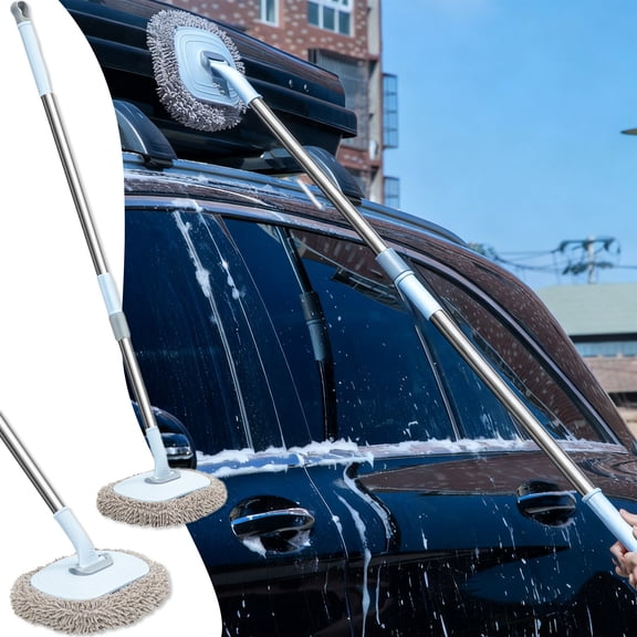 Long Rod Retractable Car Wash Mop with Extended Handle, Soft Bristle Brush Does Not Damage Paint, Portable Home Car Cleaning Tool for Roof and Windshield, Scratch Free