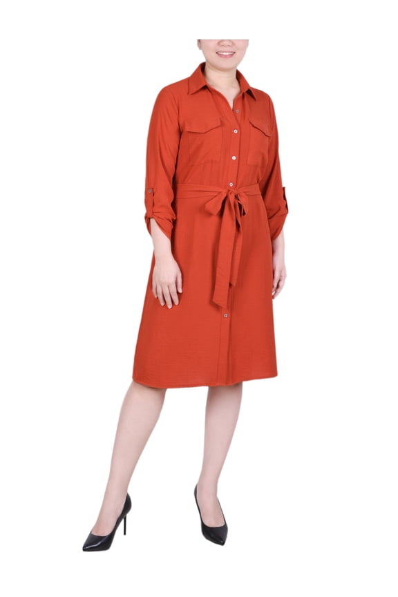 Long Roll Tab Sleeve Shirtdress