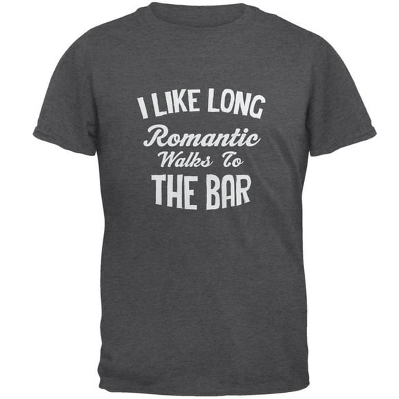 Long Romantic Walks To The Bar Dark Heather Adult T-Shirt - Small